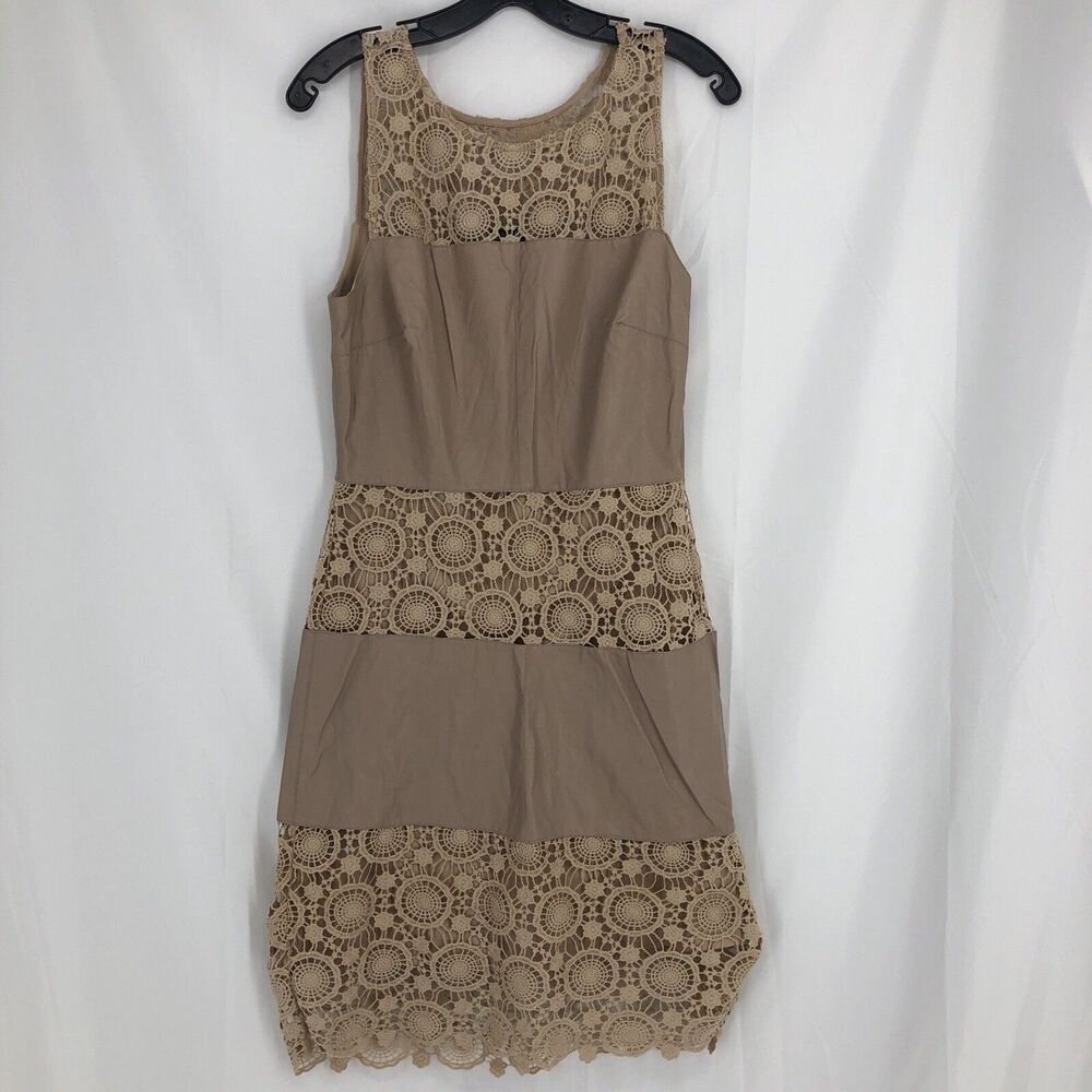 Venus Sheath Dress Womens Size M, Nude Faux Leather Crochet Yolk